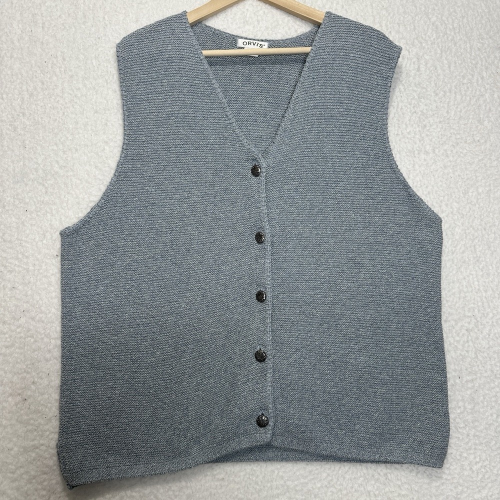 Vintage Orvis Sporting Provisions Stone Blue Knit Textured Vest Size XL USA Made